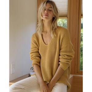 Jenni Kayne Fisherman Organic Cotton Blend Sweater Mustard Size L